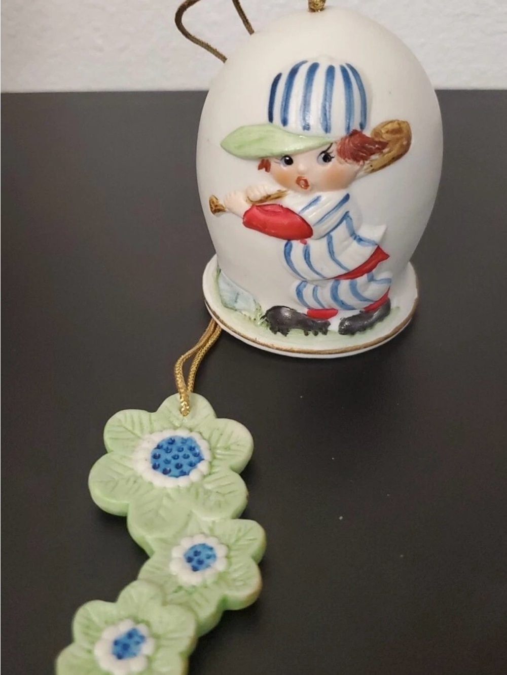 Vintage 1981 JASCO "Sports Day" baseball boy bell chime ornament - Picture 2 of 6